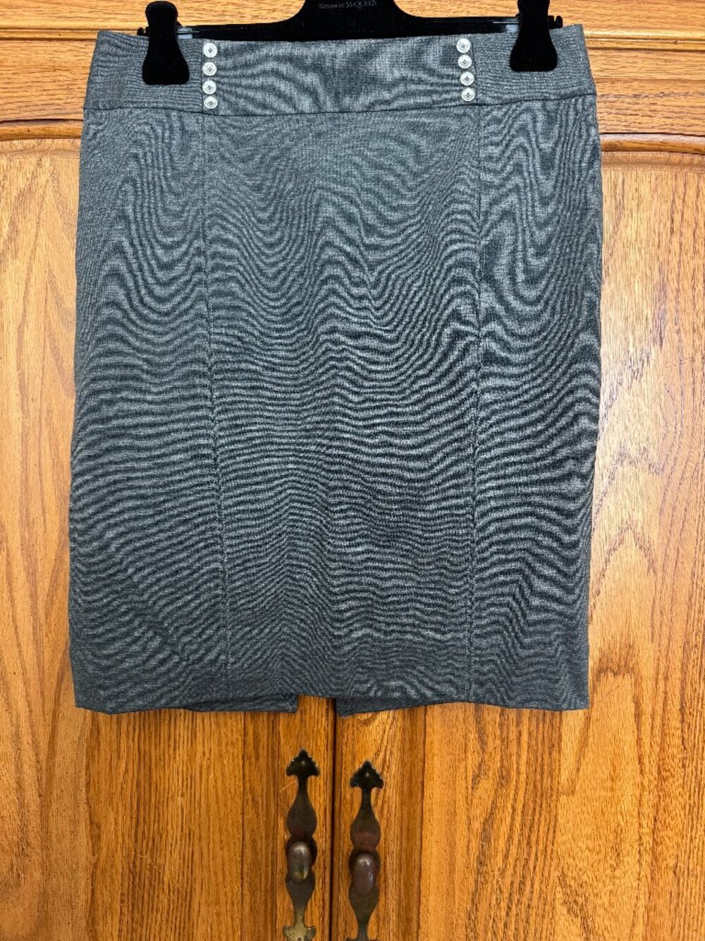 White House Black Market Gray Pencil Skirt with Button Accent